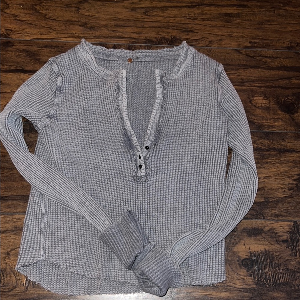 Free People Gray Button Down Women's Top